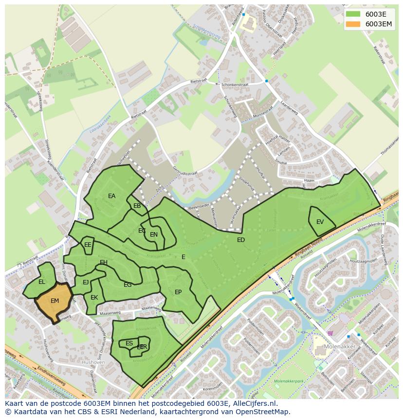 Afbeelding van het postcodegebied 6003 EM op de kaart.