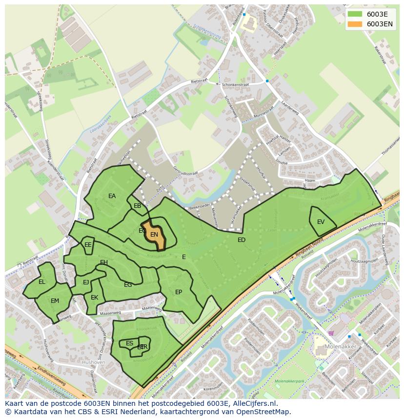 Afbeelding van het postcodegebied 6003 EN op de kaart.