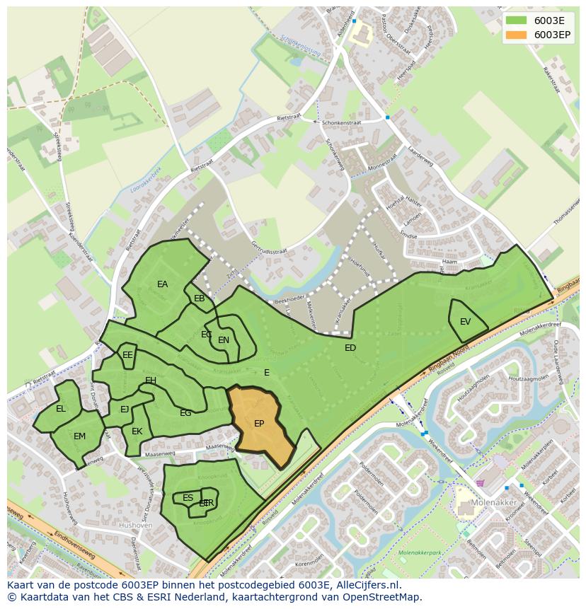 Afbeelding van het postcodegebied 6003 EP op de kaart.