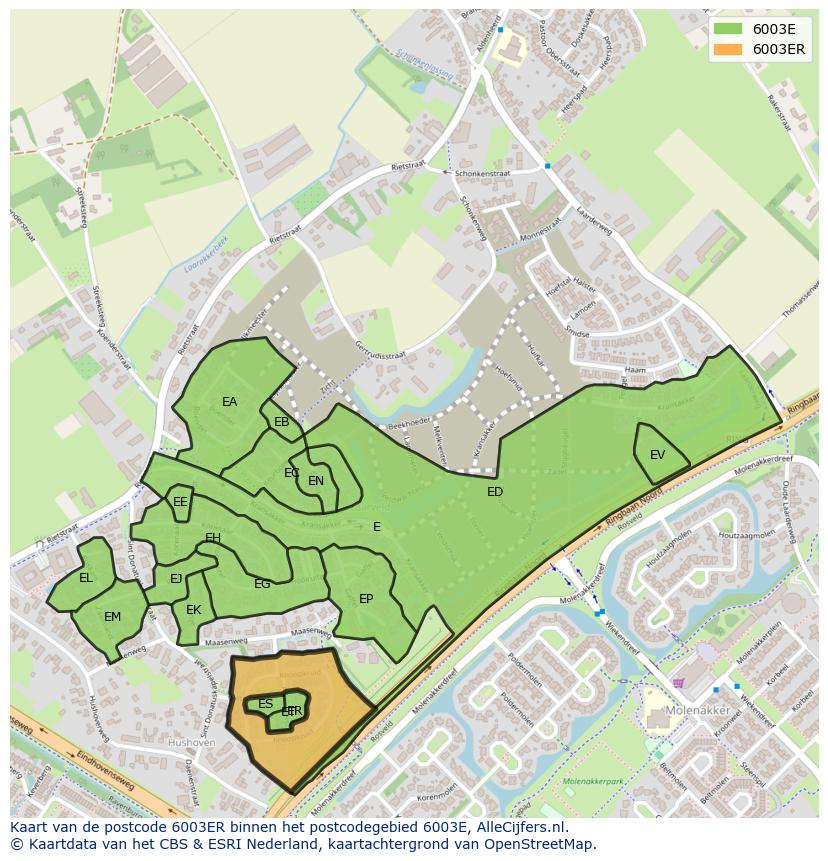 Afbeelding van het postcodegebied 6003 ER op de kaart.
