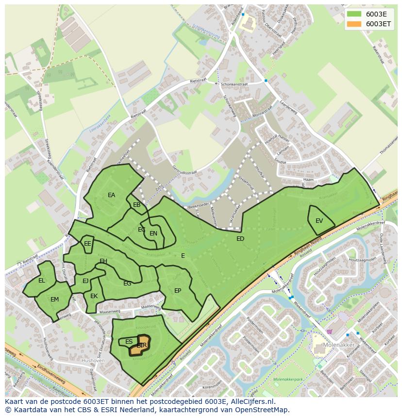 Afbeelding van het postcodegebied 6003 ET op de kaart.