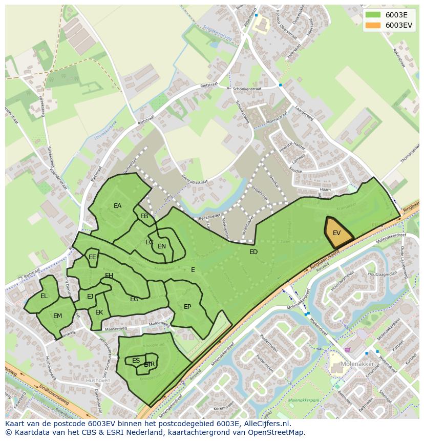 Afbeelding van het postcodegebied 6003 EV op de kaart.