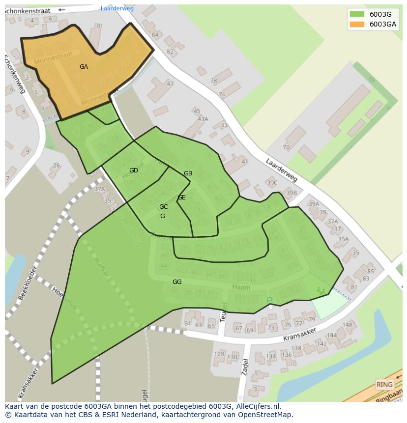 Afbeelding van het postcodegebied 6003 GA op de kaart.