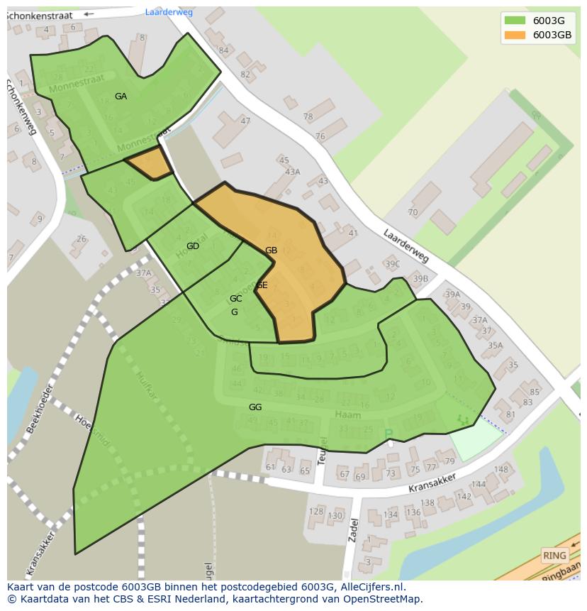 Afbeelding van het postcodegebied 6003 GB op de kaart.