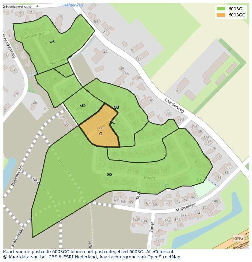 Afbeelding van het postcodegebied 6003 GC op de kaart.