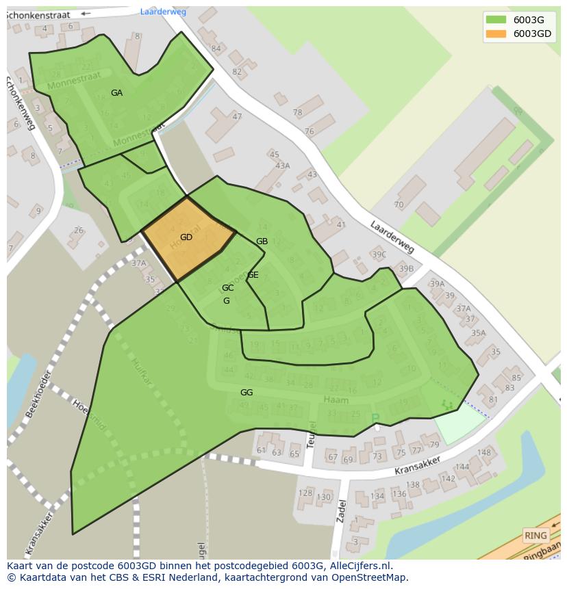Afbeelding van het postcodegebied 6003 GD op de kaart.