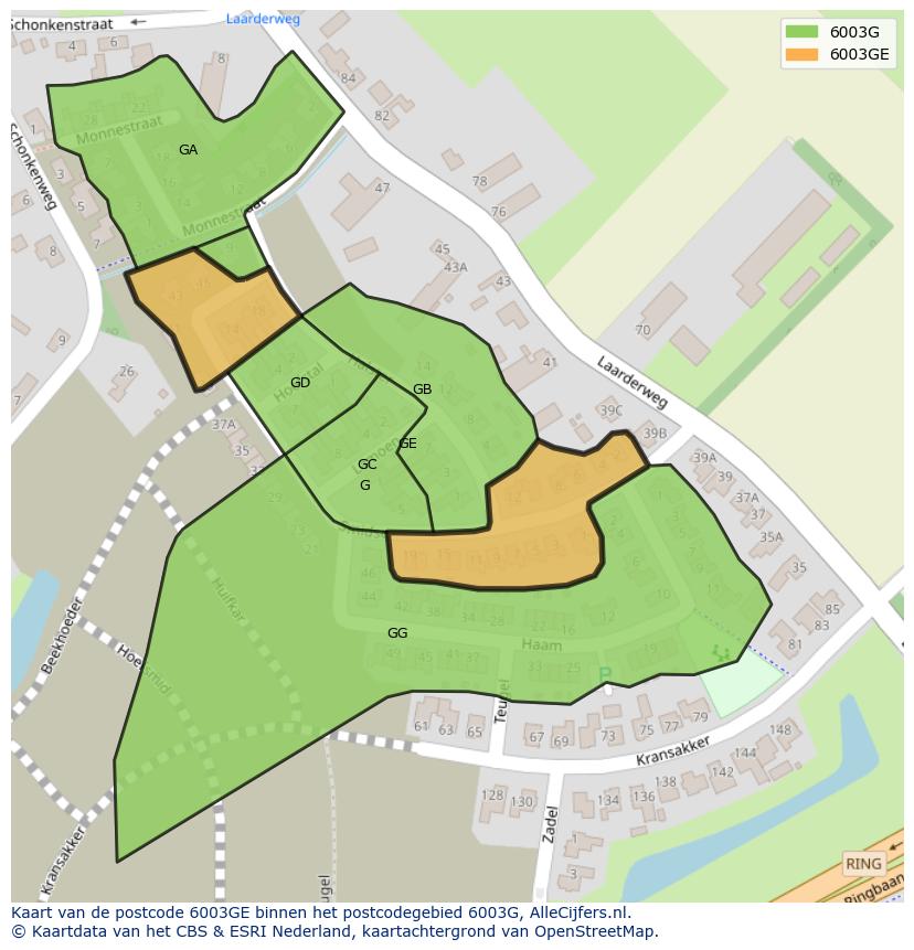 Afbeelding van het postcodegebied 6003 GE op de kaart.