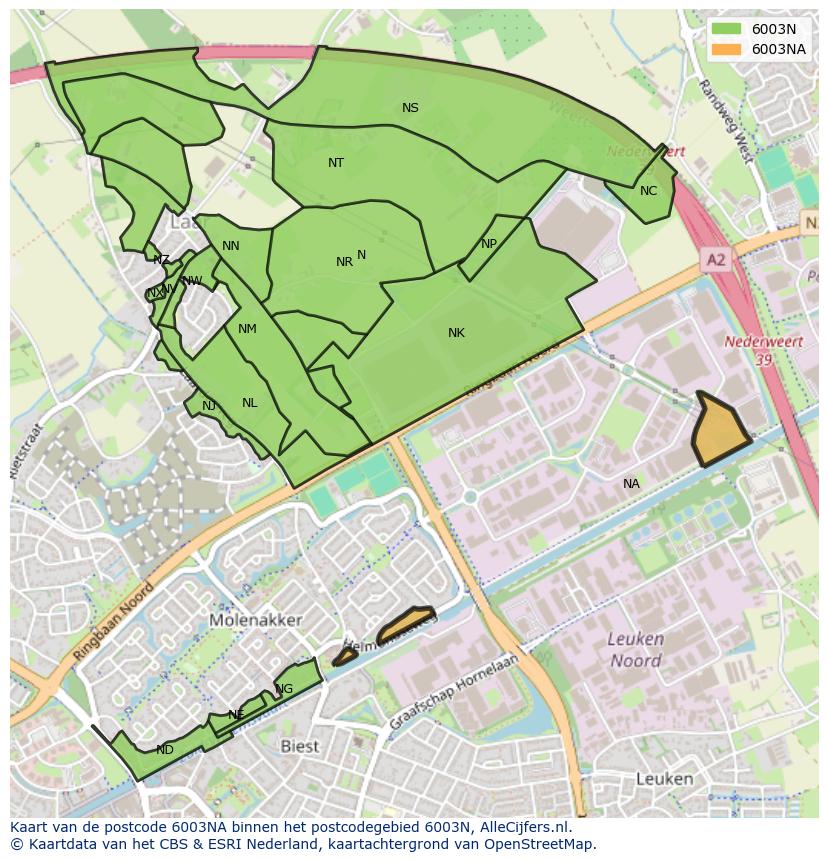 Afbeelding van het postcodegebied 6003 NA op de kaart.