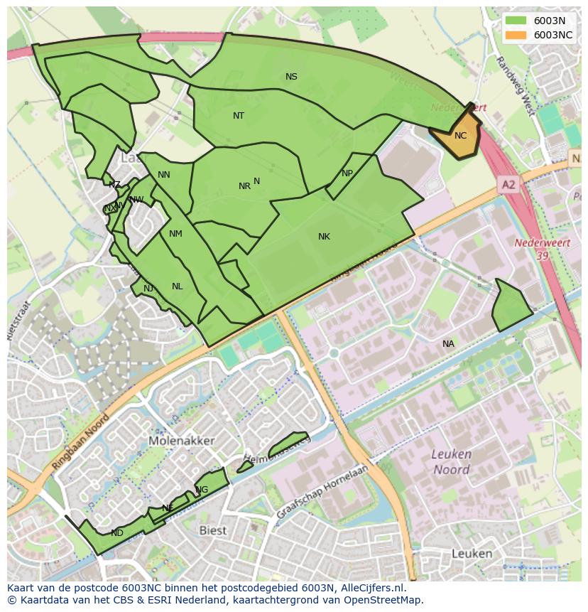 Afbeelding van het postcodegebied 6003 NC op de kaart.