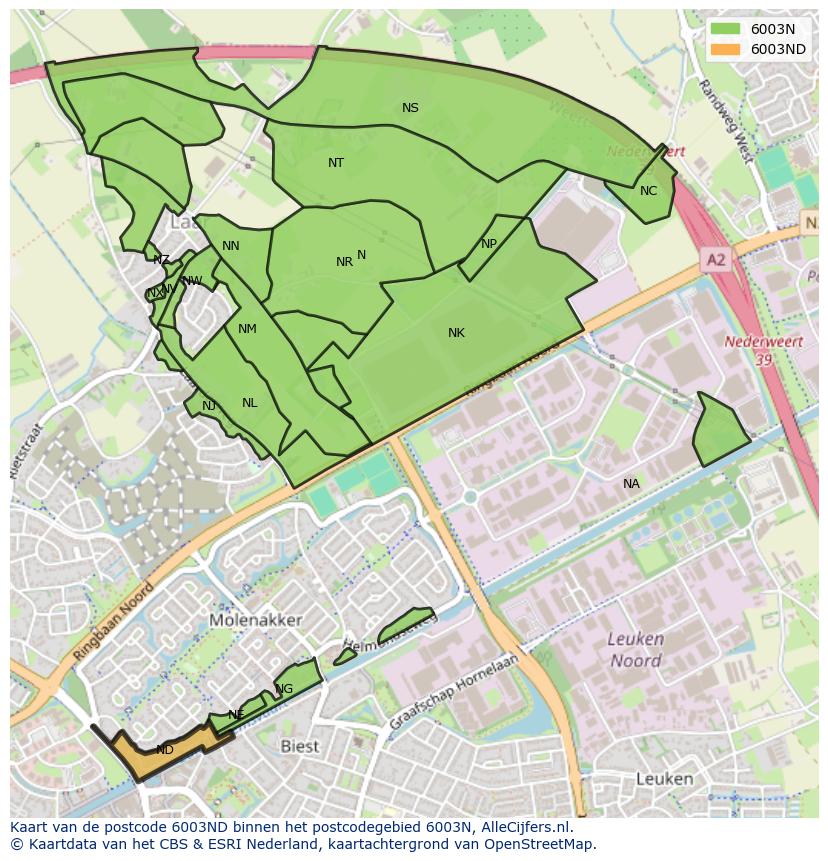 Afbeelding van het postcodegebied 6003 ND op de kaart.