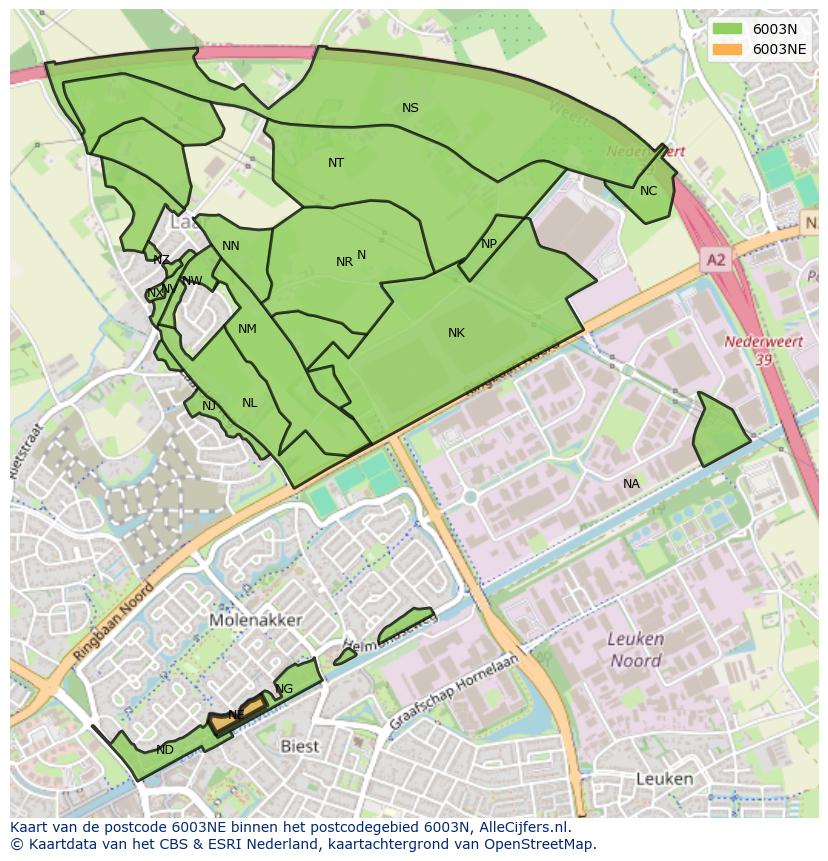 Afbeelding van het postcodegebied 6003 NE op de kaart.