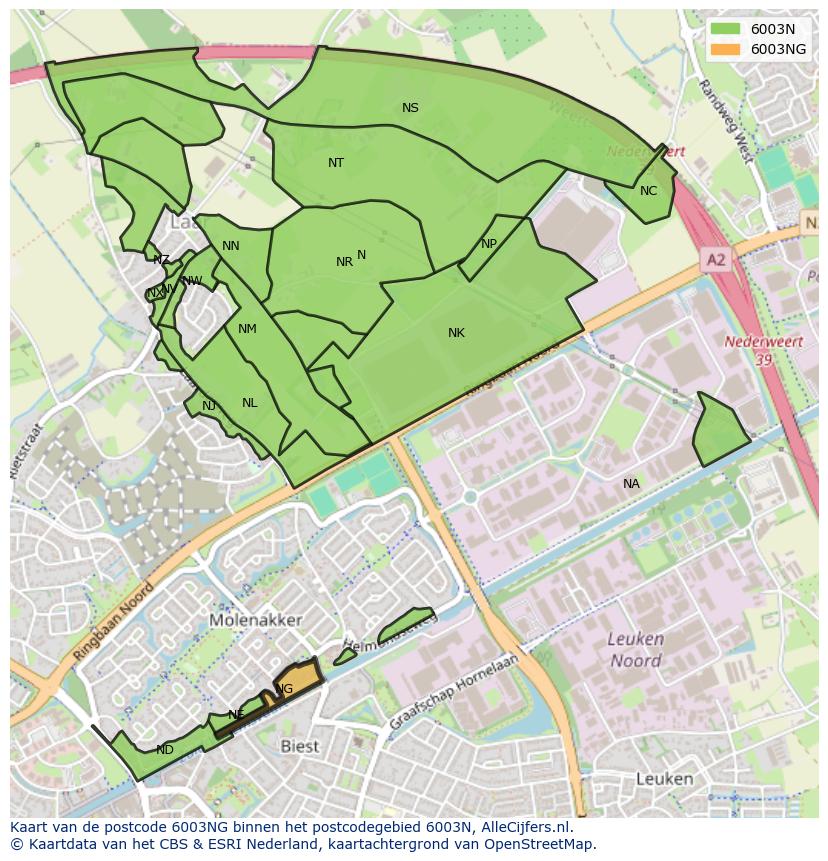 Afbeelding van het postcodegebied 6003 NG op de kaart.