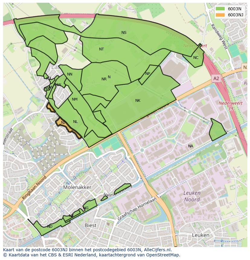 Afbeelding van het postcodegebied 6003 NJ op de kaart.