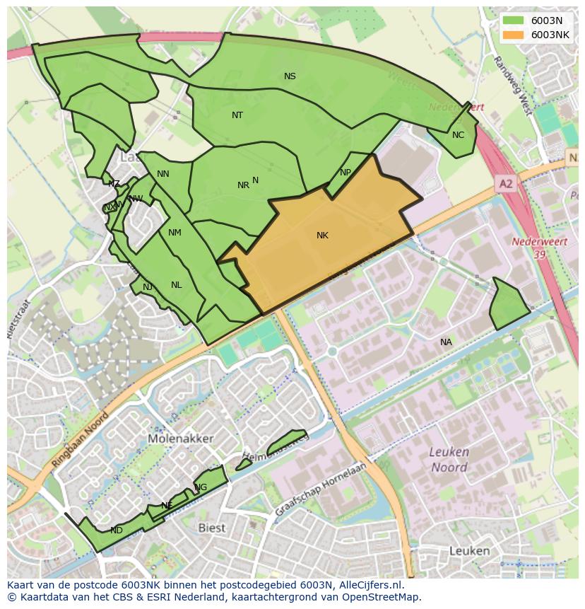 Afbeelding van het postcodegebied 6003 NK op de kaart.