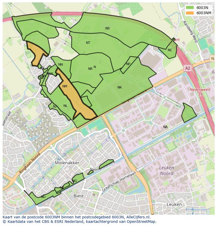 Afbeelding van het postcodegebied 6003 NM op de kaart.
