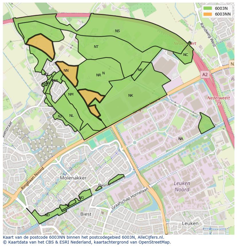 Afbeelding van het postcodegebied 6003 NN op de kaart.