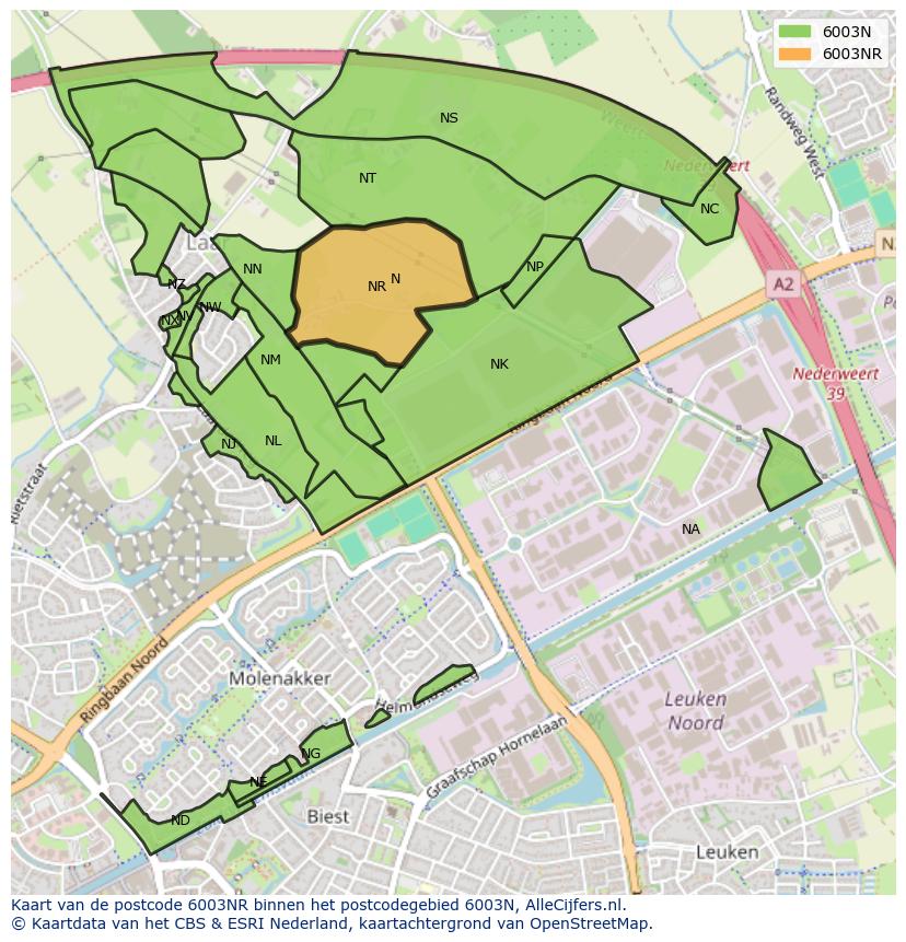 Afbeelding van het postcodegebied 6003 NR op de kaart.