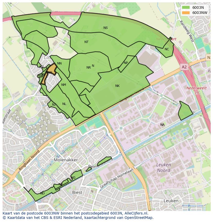 Afbeelding van het postcodegebied 6003 NW op de kaart.