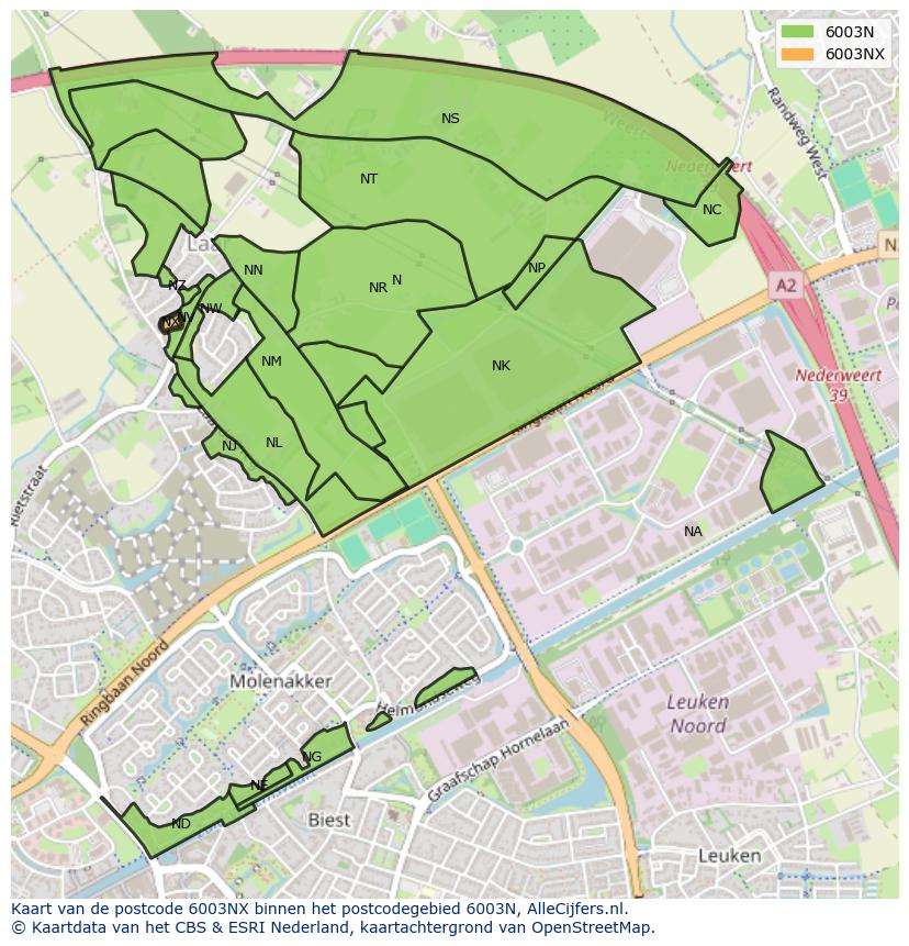 Afbeelding van het postcodegebied 6003 NX op de kaart.