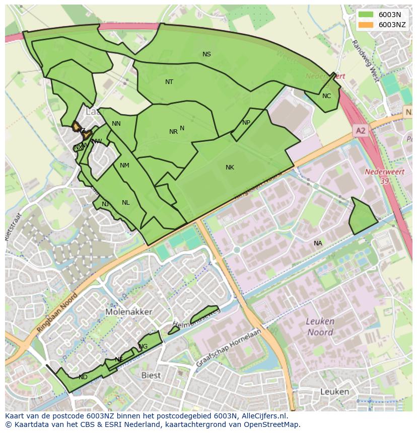 Afbeelding van het postcodegebied 6003 NZ op de kaart.