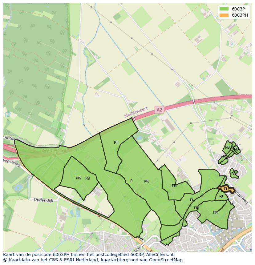 Afbeelding van het postcodegebied 6003 PH op de kaart.