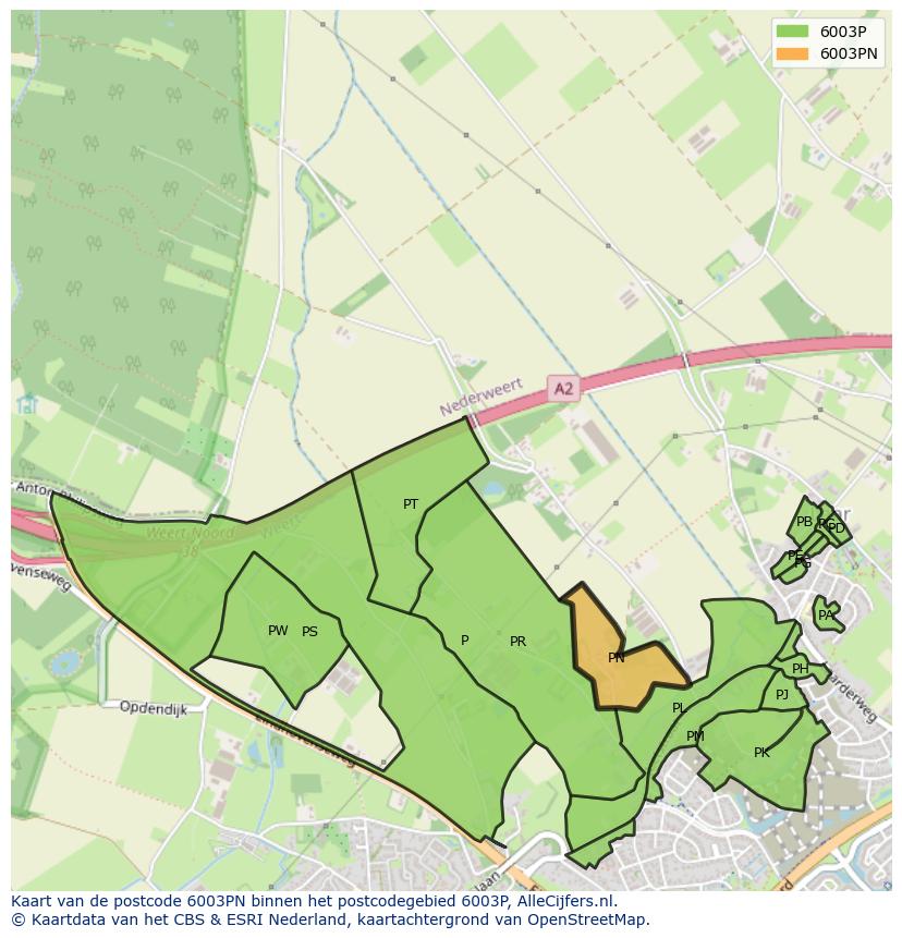 Afbeelding van het postcodegebied 6003 PN op de kaart.