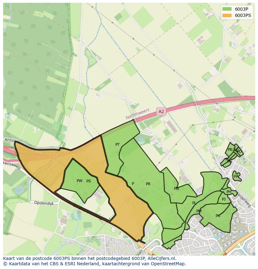 Afbeelding van het postcodegebied 6003 PS op de kaart.