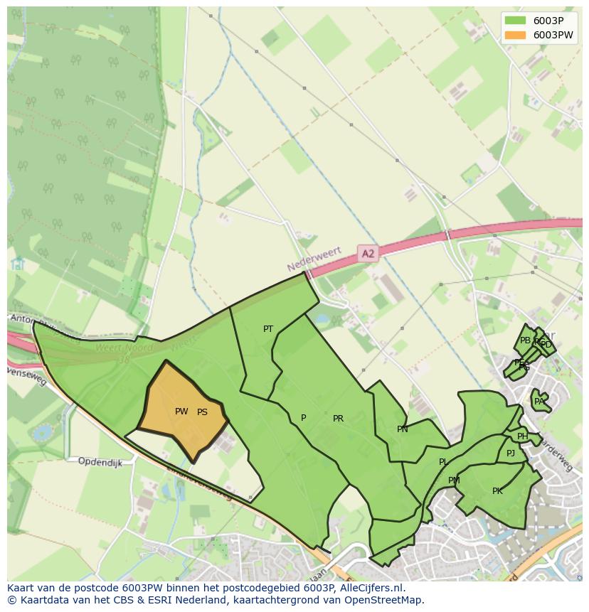 Afbeelding van het postcodegebied 6003 PW op de kaart.