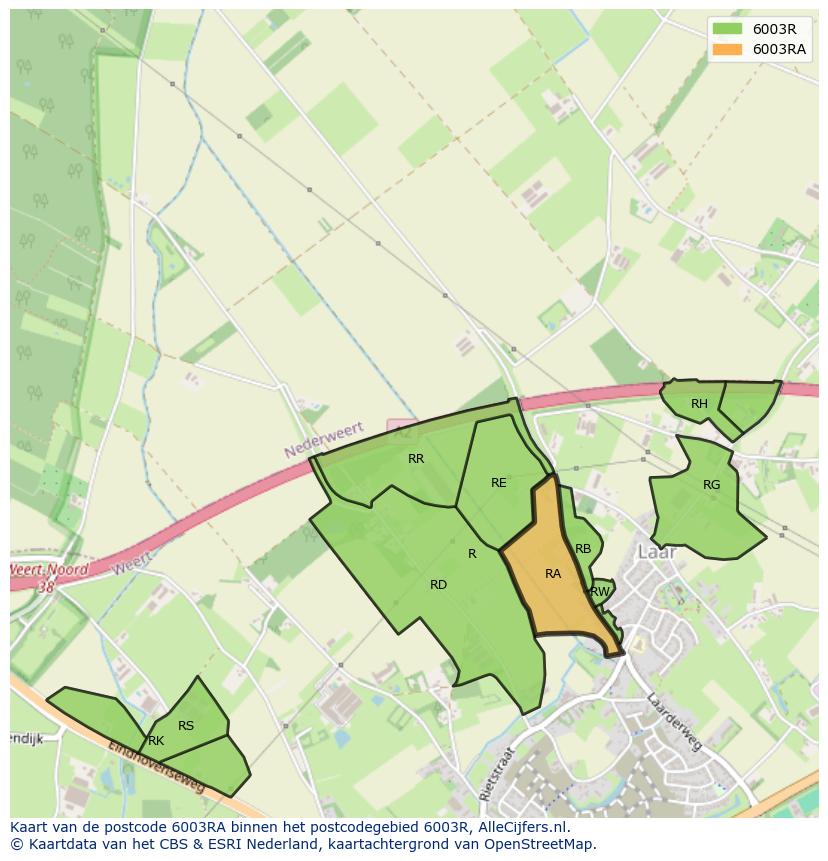 Afbeelding van het postcodegebied 6003 RA op de kaart.