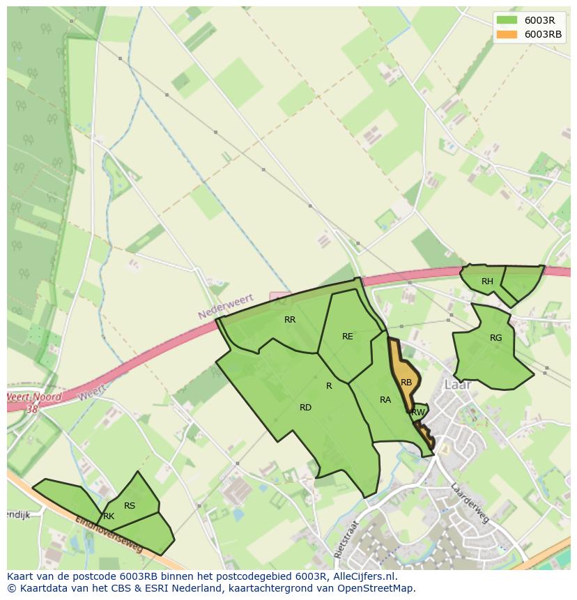 Afbeelding van het postcodegebied 6003 RB op de kaart.