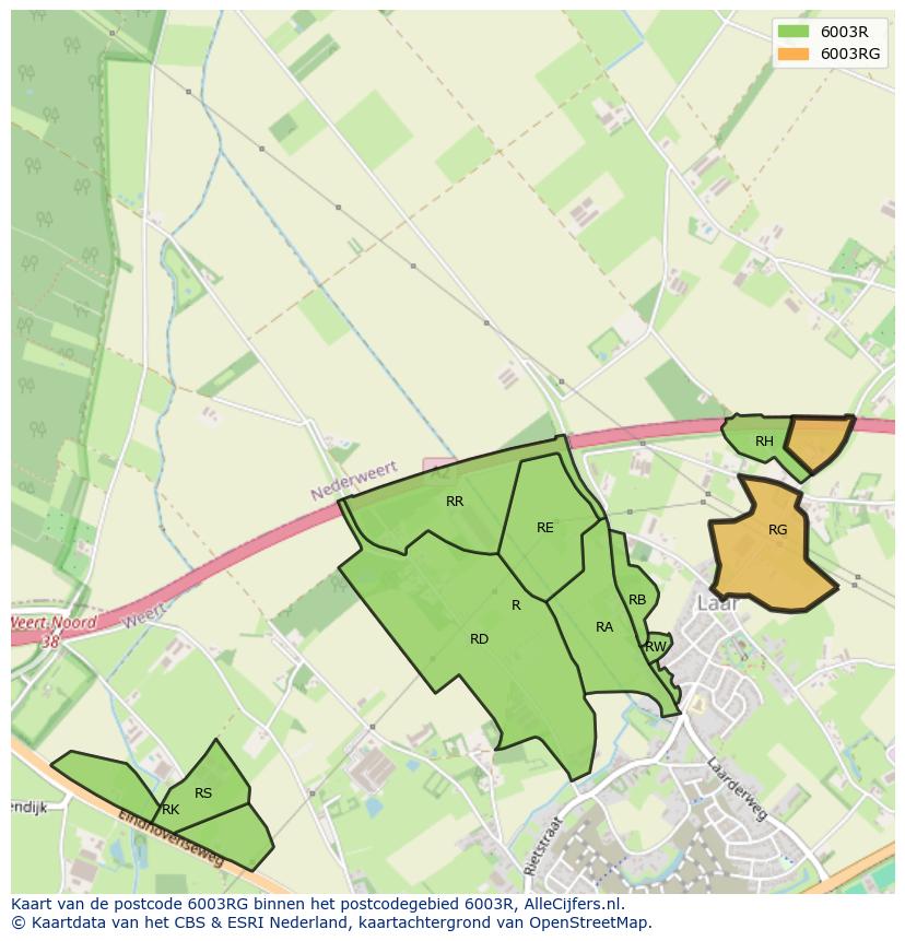 Afbeelding van het postcodegebied 6003 RG op de kaart.