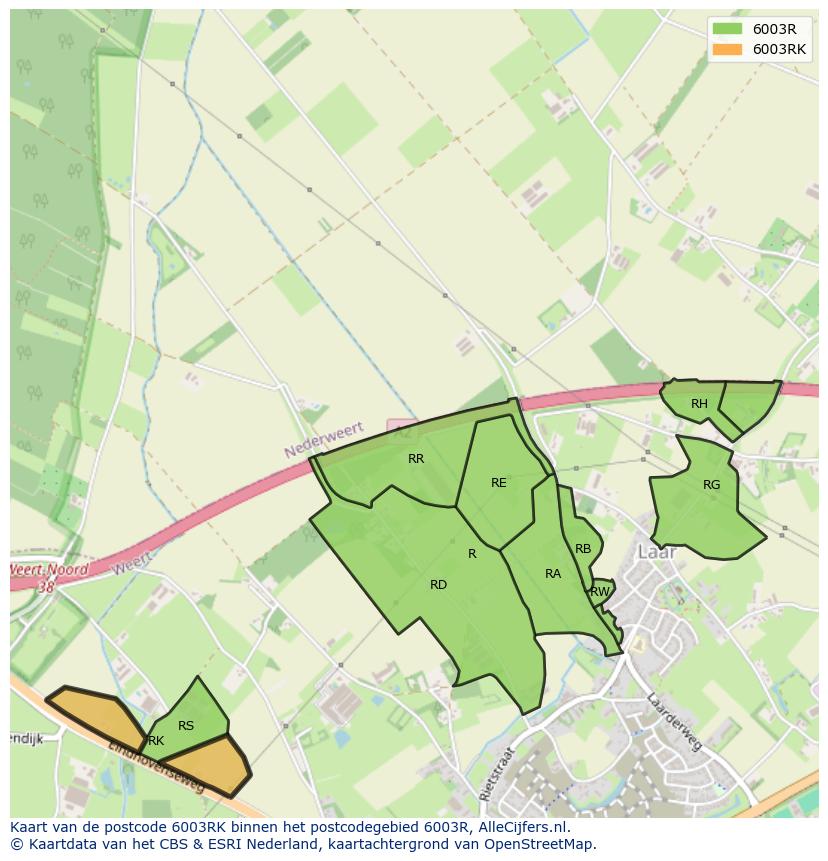 Afbeelding van het postcodegebied 6003 RK op de kaart.