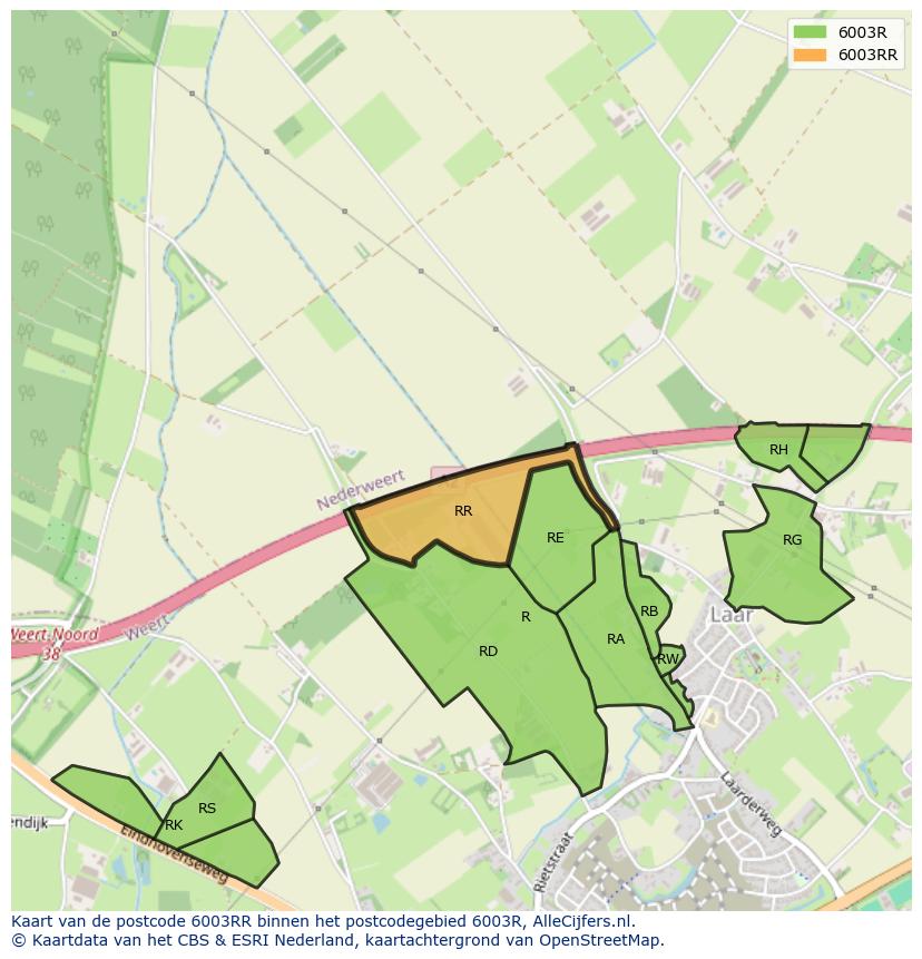 Afbeelding van het postcodegebied 6003 RR op de kaart.