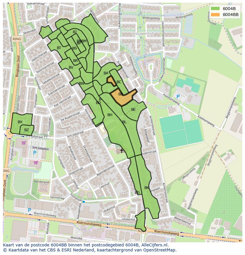 Afbeelding van het postcodegebied 6004 BB op de kaart.