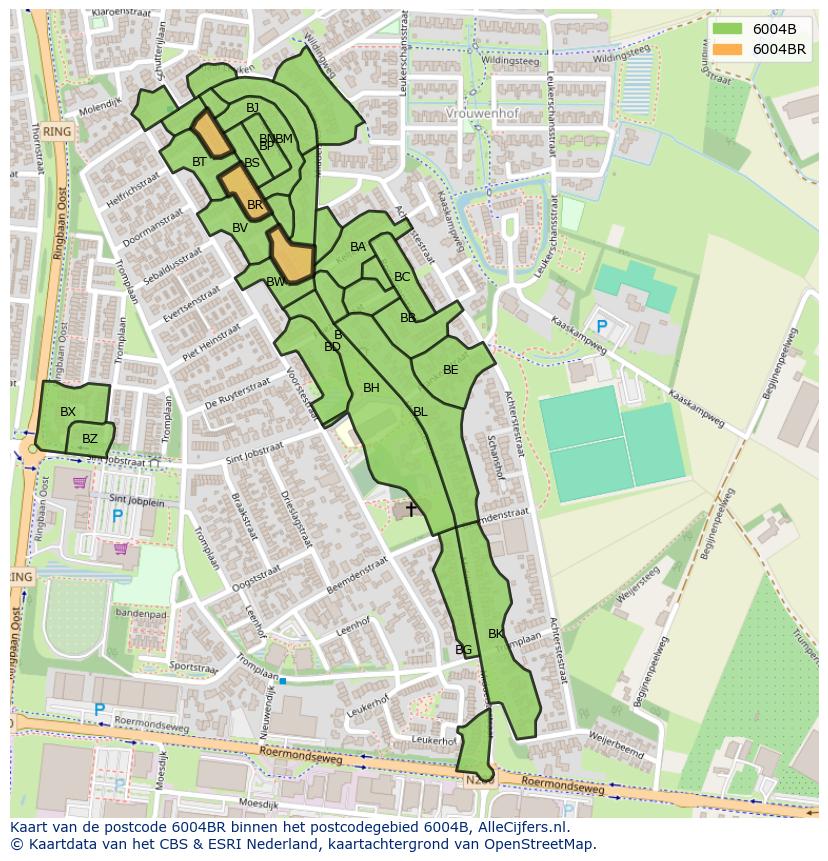 Afbeelding van het postcodegebied 6004 BR op de kaart.
