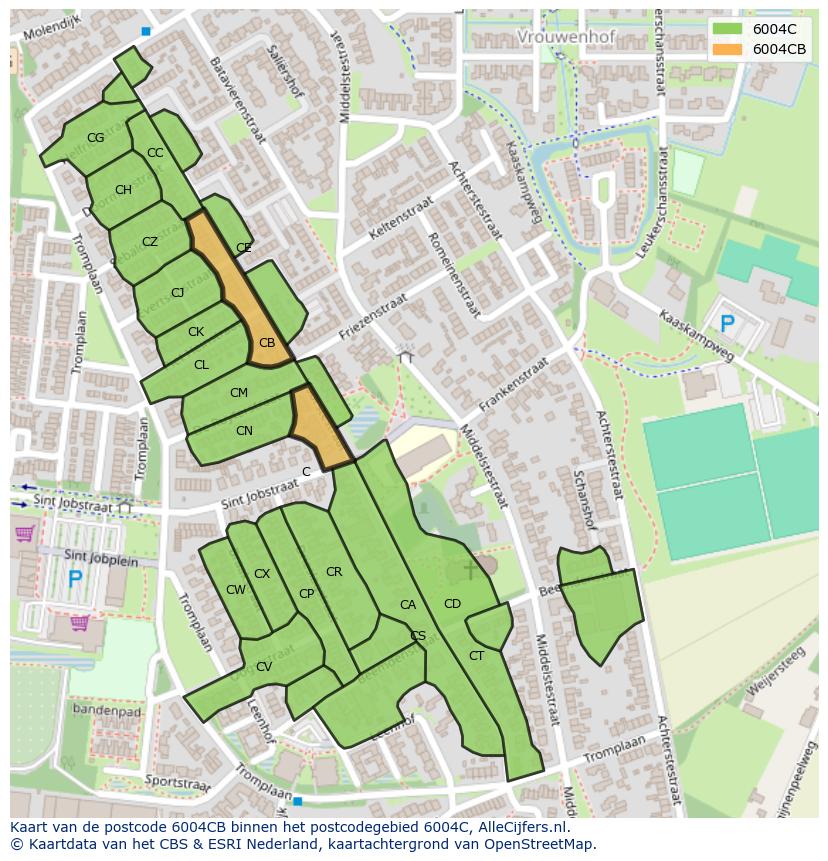 Afbeelding van het postcodegebied 6004 CB op de kaart.