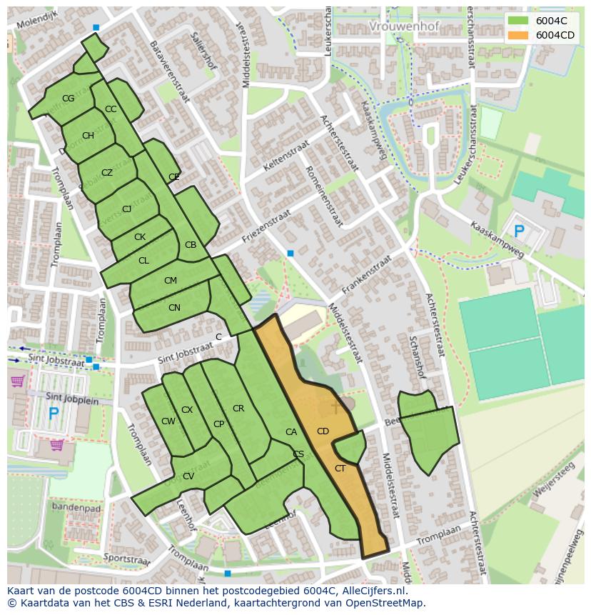 Afbeelding van het postcodegebied 6004 CD op de kaart.