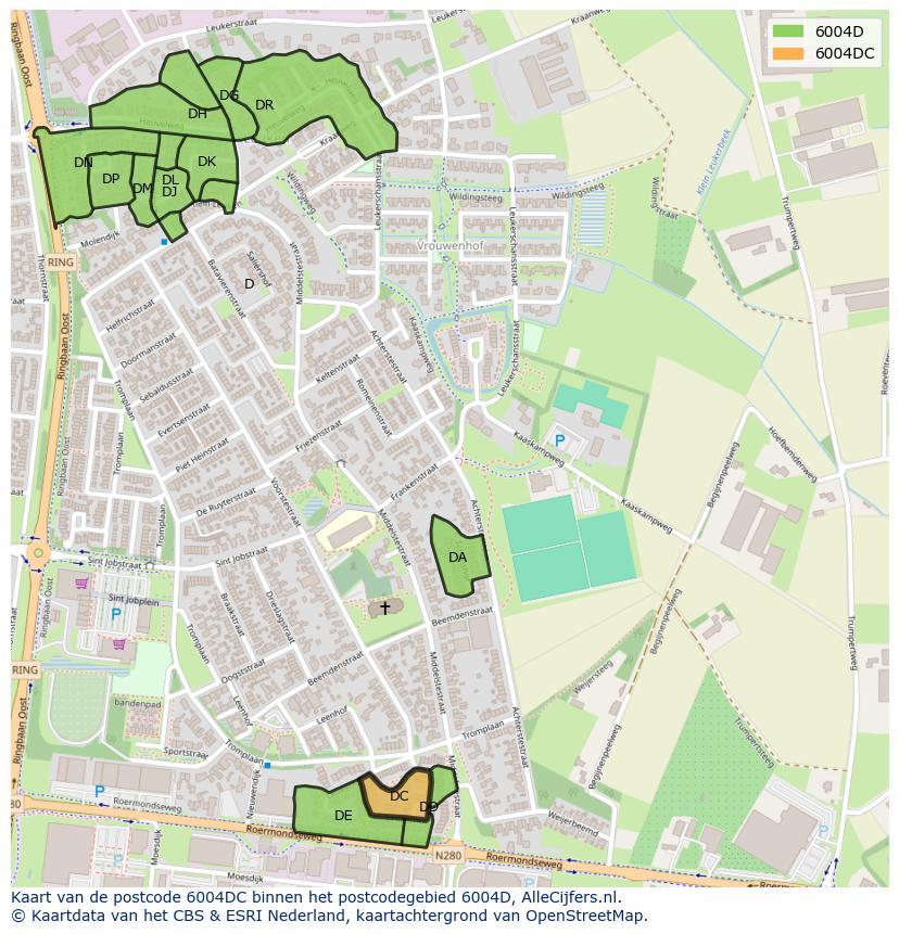 Afbeelding van het postcodegebied 6004 DC op de kaart.
