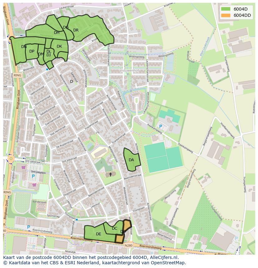 Afbeelding van het postcodegebied 6004 DD op de kaart.