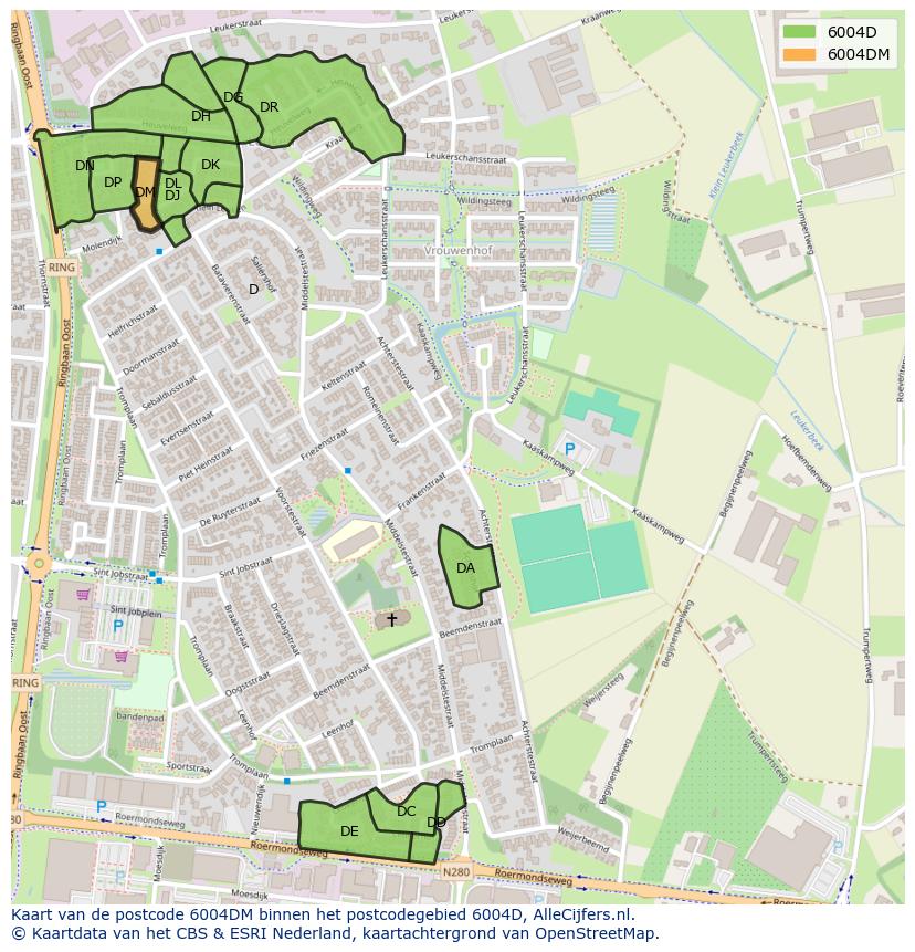 Afbeelding van het postcodegebied 6004 DM op de kaart.