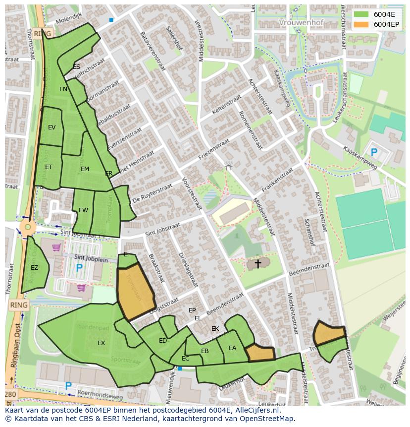 Afbeelding van het postcodegebied 6004 EP op de kaart.