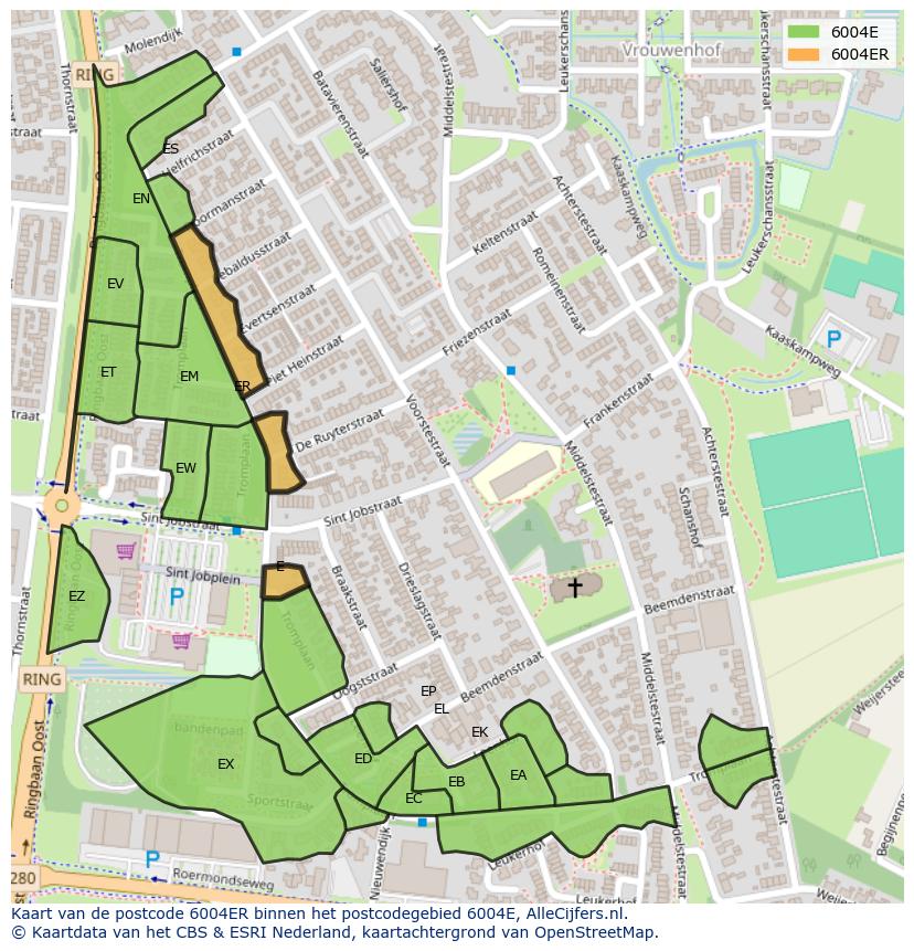 Afbeelding van het postcodegebied 6004 ER op de kaart.