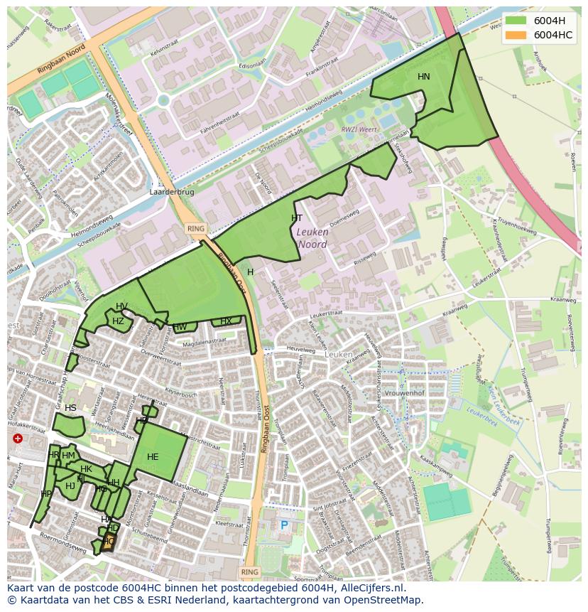 Afbeelding van het postcodegebied 6004 HC op de kaart.
