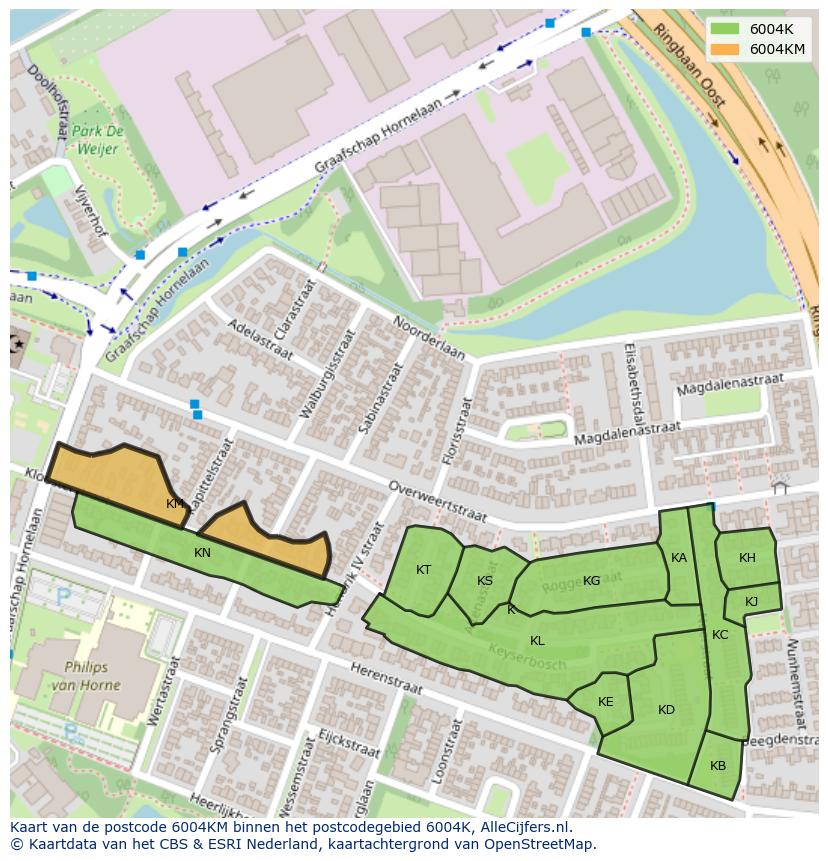 Afbeelding van het postcodegebied 6004 KM op de kaart.