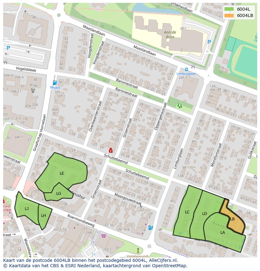 Afbeelding van het postcodegebied 6004 LB op de kaart.