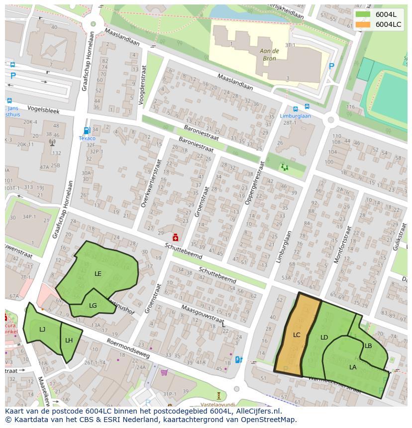 Afbeelding van het postcodegebied 6004 LC op de kaart.
