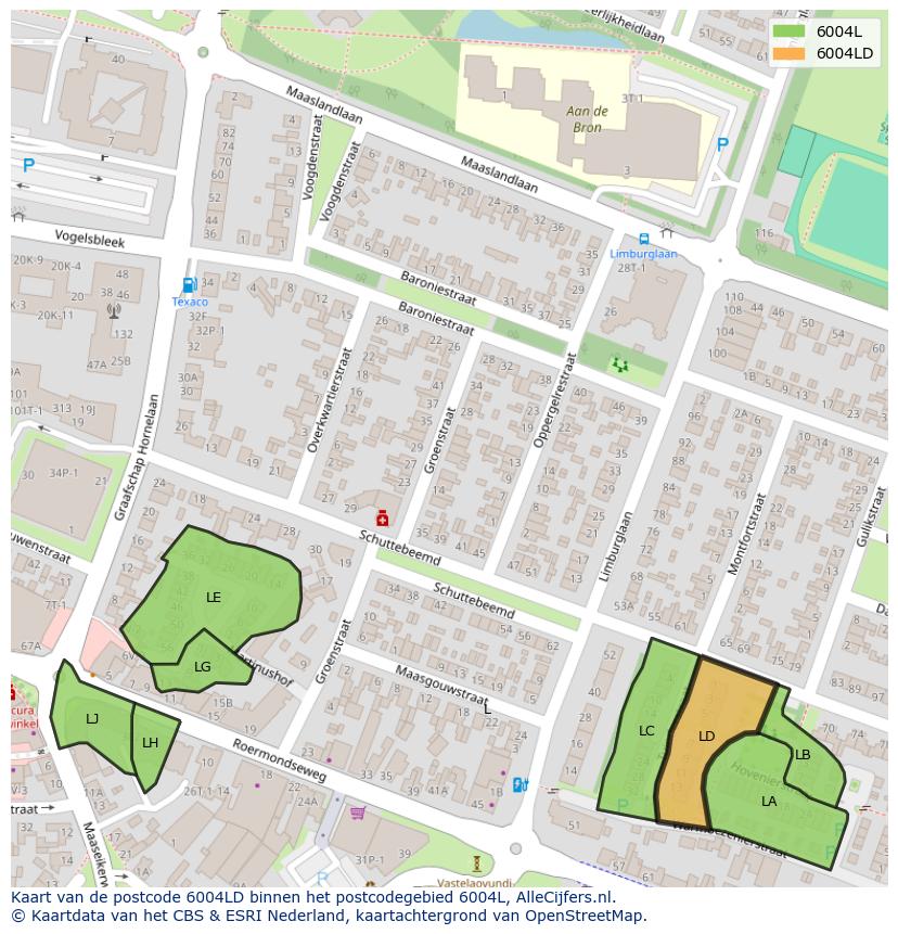 Afbeelding van het postcodegebied 6004 LD op de kaart.