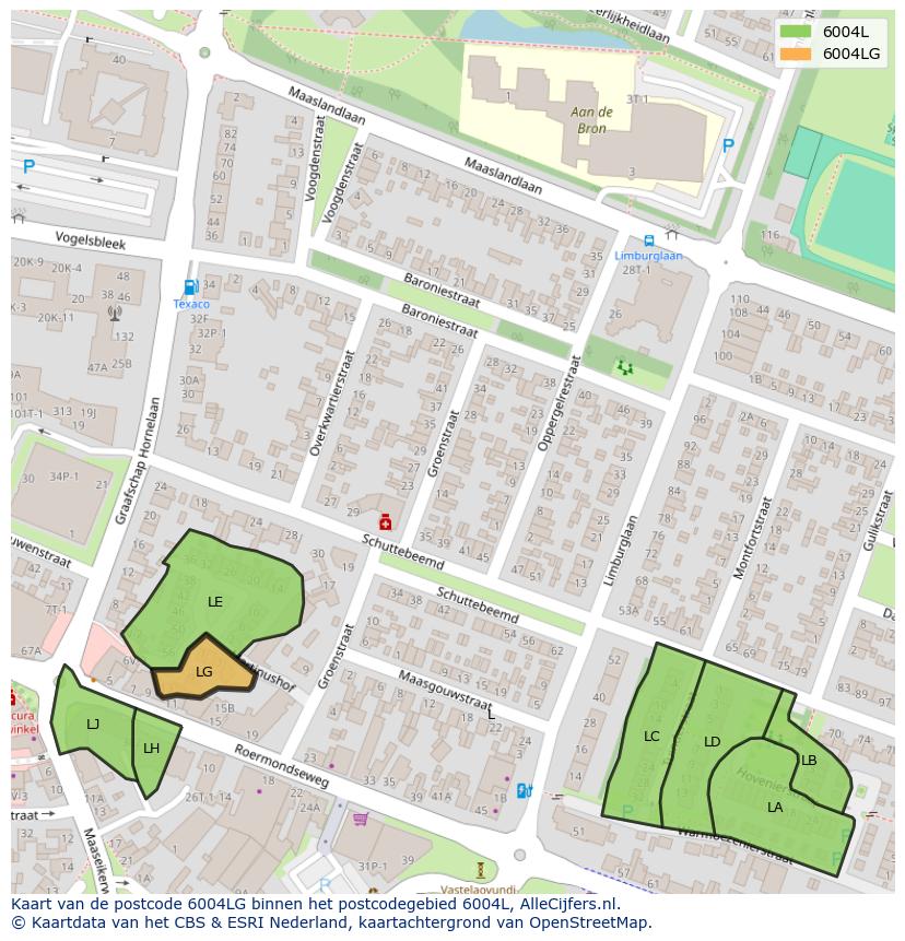 Afbeelding van het postcodegebied 6004 LG op de kaart.