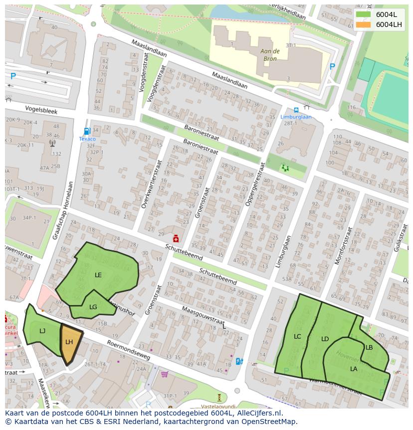 Afbeelding van het postcodegebied 6004 LH op de kaart.