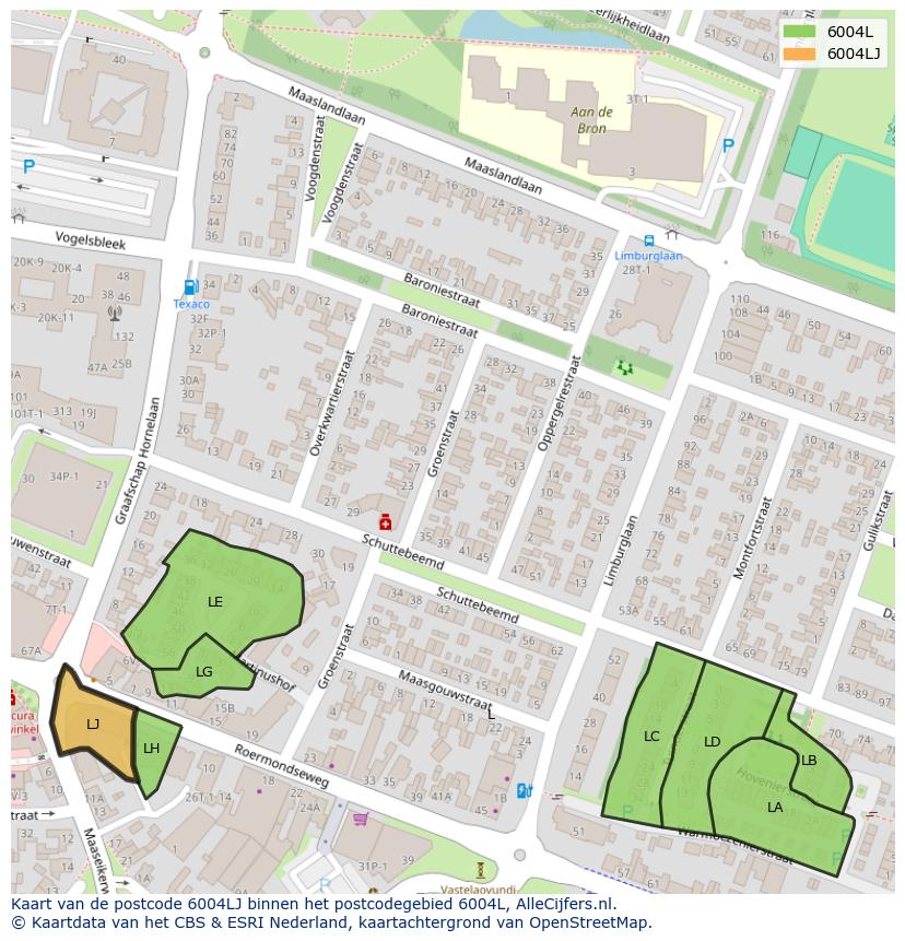 Afbeelding van het postcodegebied 6004 LJ op de kaart.
